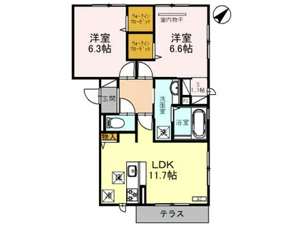 DEAR COURT大美野(2LDK/1階)の間取り写真