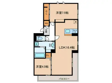 グランシャリオ中郷(2LDK/3階)の間取り写真