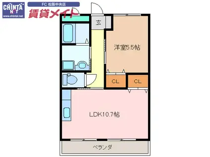 メゾン花 弐番館(1LDK/2階)の間取り写真