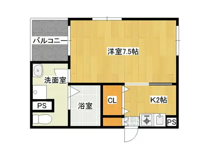 シャトル工大前(1K/2階)の間取り写真