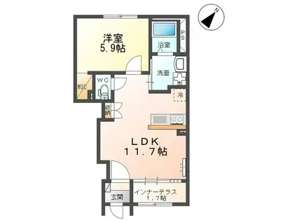 富里市七栄 アパートIV期工事(1LDK/1階)の間取り写真