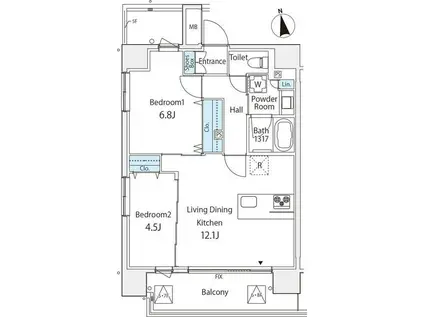 エンテヴィレ南麻布(2LDK/7階)の間取り写真