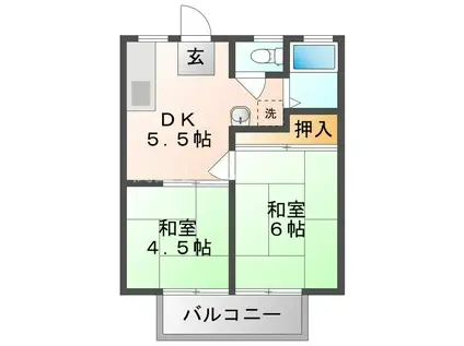 ゾンネンブルーメ(2DK/1階)の間取り写真