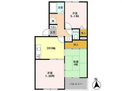 ボナール(3DK/1階)の間取り写真