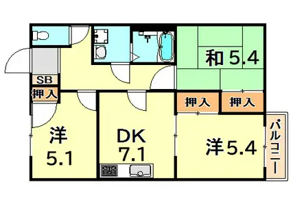 平岡ハイツ(3DK/2階)の間取り写真