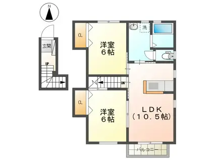 メゾンペルシーモ1(2LDK/2階)の間取り写真
