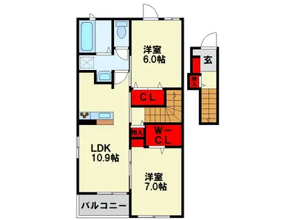 ユーフォリア ヴィラII(2LDK/2階)の間取り写真