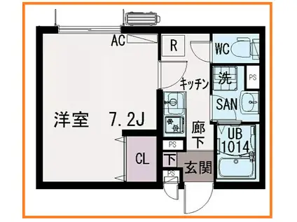 イクシオ子母口(1K/2階)の間取り写真