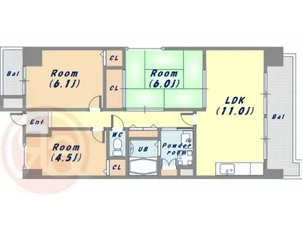 グラマシー立売堀(3LDK/3階)の間取り写真
