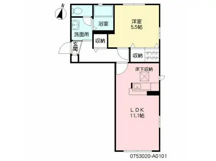 コーラルリーフ西新(1LDK/1階)の間取り写真
