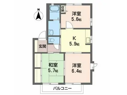 ピエスY・N A(3K/2階)の間取り写真