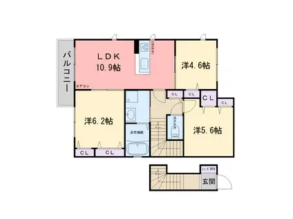 プロヌーブ前原 B棟(3LDK/2階)の間取り写真