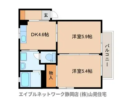 カルテット松富B(2DK/1階)の間取り写真