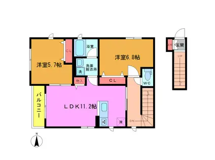 エルハーベン(2LDK/2階)の間取り写真