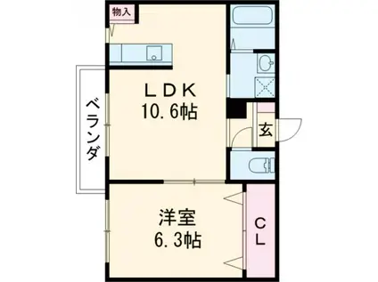 ディアズ小舟C棟(1LDK/1階)の間取り写真
