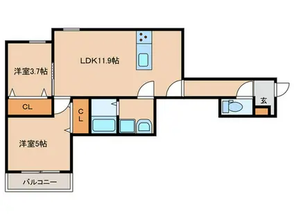 アビリタNOB博多駅東グランデ(2LDK/3階)の間取り写真