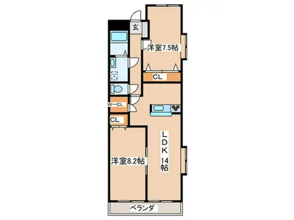 アンプルールフェールプラージュ(2LDK/2階)の間取り写真