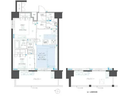 ZOOM本郷(2LDK/13階)の間取り写真