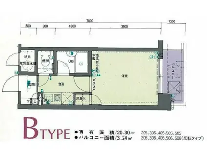 フォルム久留米六ツ門(1K/6階)の間取り写真