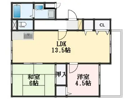 サファージュ高石 B棟(2LDK/1階)の間取り写真