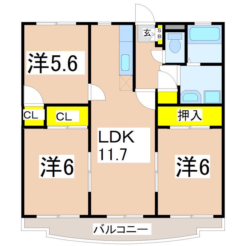 グレイスコート(3LDK/3階)の間取り写真
