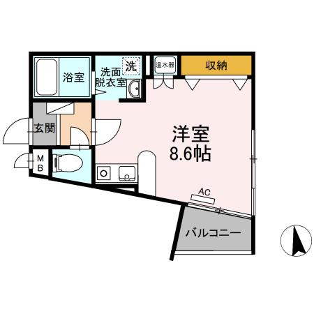 ロッヂングス・オーク(ワンルーム/1階)の間取り写真