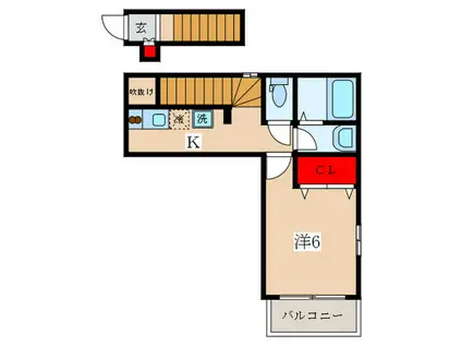 カーサ大和町A(1K/2階)の間取り写真