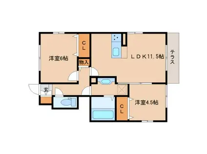 レジデンス天理参番館(2LDK/1階)の間取り写真