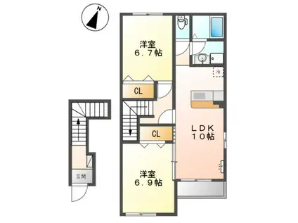 グランディア(2LDK/2階)の間取り写真