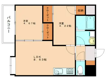 ウイングス砂津(2LDK/10階)の間取り写真