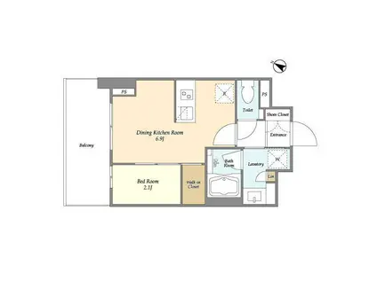 ドゥーエ横濱鶴見(1DK/4階)の間取り写真