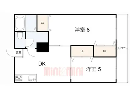 玉屋マンション(2DK/6階)の間取り写真