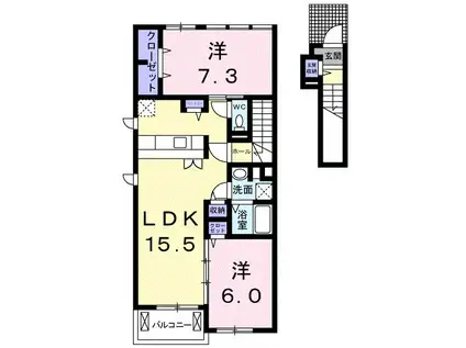 LATOURKAIZAWA III(2LDK/2階)の間取り写真