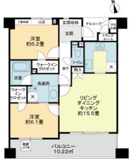 ライオンズヴィアーレ浦和弐番館(2LDK/10階)の間取り写真