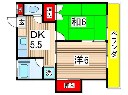 サンライズC(2DK/2階)の間取り写真