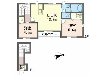 シャーメゾン ジェルメ B棟(2LDK/2階)の間取り写真