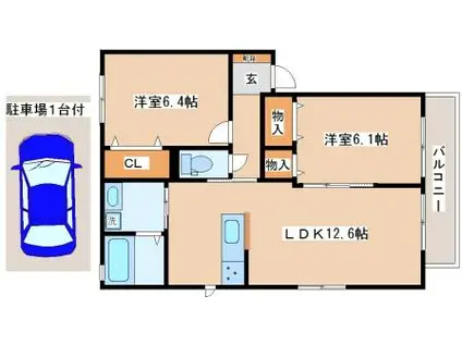 サンメゾン五色山(2LDK/2階)の間取り写真