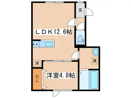 アンエルム5(1LDK/1階)の間取り写真