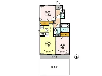 シュエット A(2LDK/1階)の間取り写真