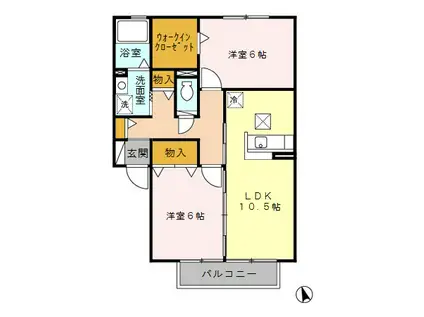 ラフィネ壱・弐番館(2LDK/1階)の間取り写真