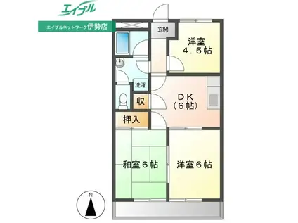 サニーサイド五十鈴(3DK/2階)の間取り写真