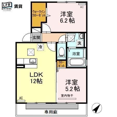 グランディールウベB(2LDK/1階)の間取り写真