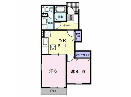 レイクビサイド(2DK/1階)の間取り写真