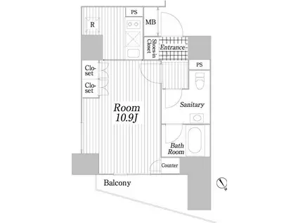 コートヒルズ広尾南(1K/8階)の間取り写真