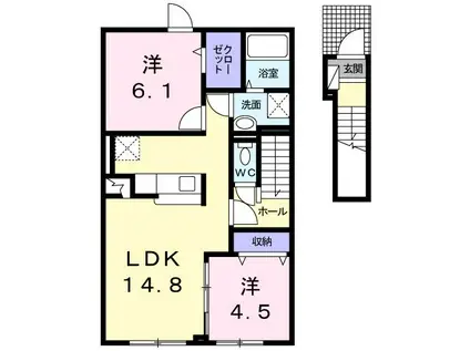 トリアノンI(2LDK/2階)の間取り写真