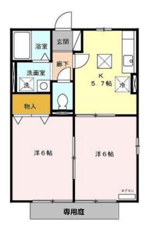 グリーンヒルドK A棟(2K/1階)の間取り写真