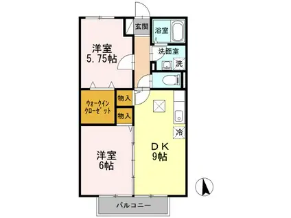 グランデ賀来(2DK/1階)の間取り写真