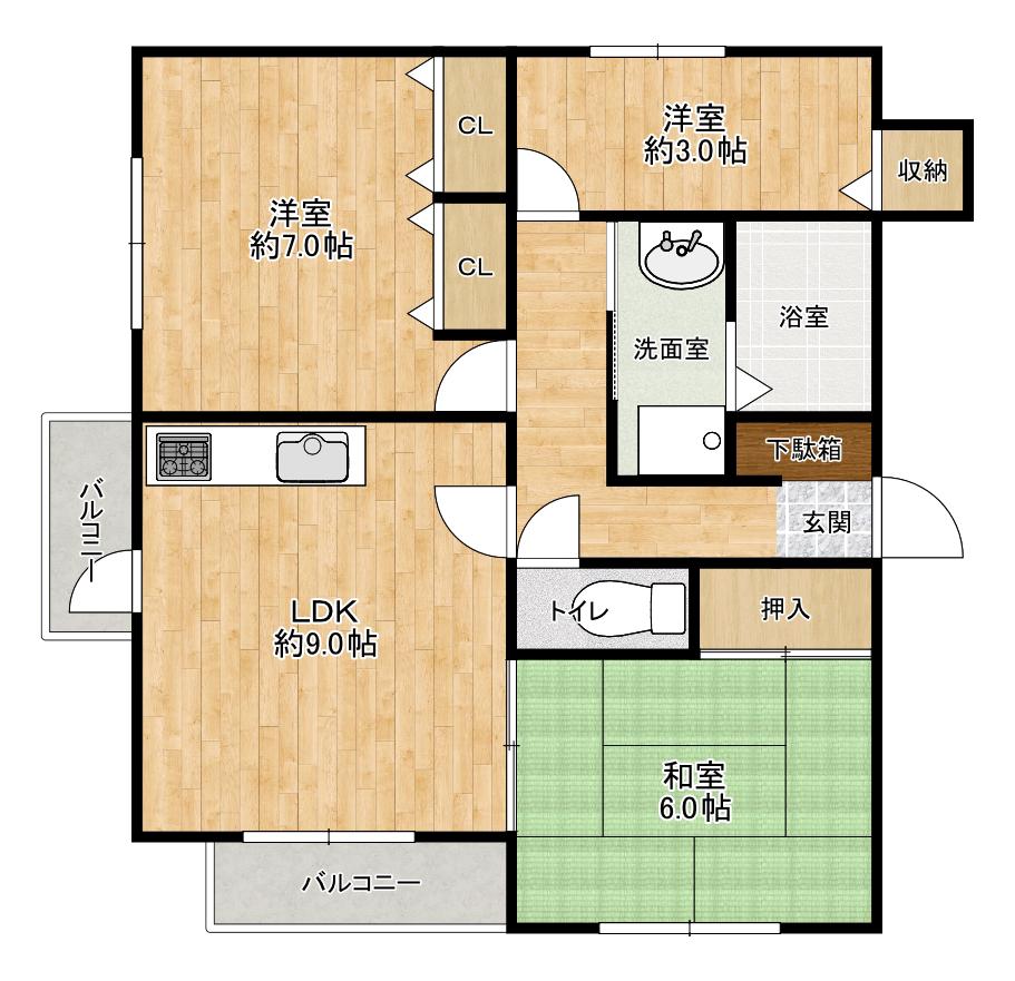 ロイヤルハイツ歌園II(3LDK/2階)の間取り写真