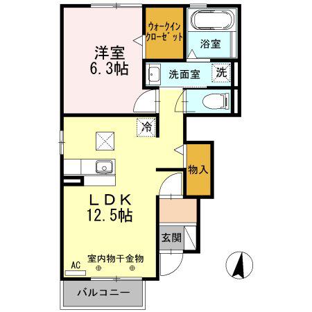 ロゼ幸II(1LDK/1階)の間取り写真