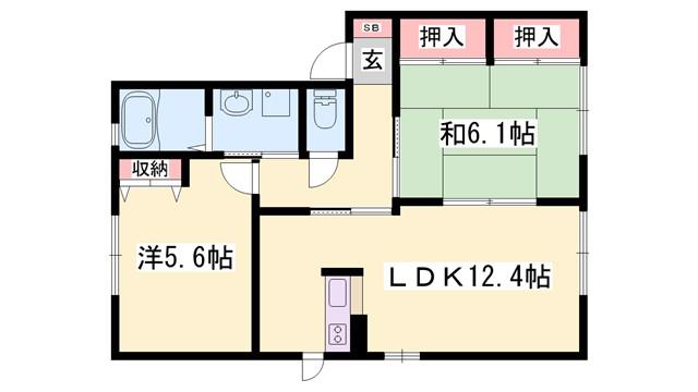 メゾンサンライズ B棟(2LDK/1階)の間取り写真